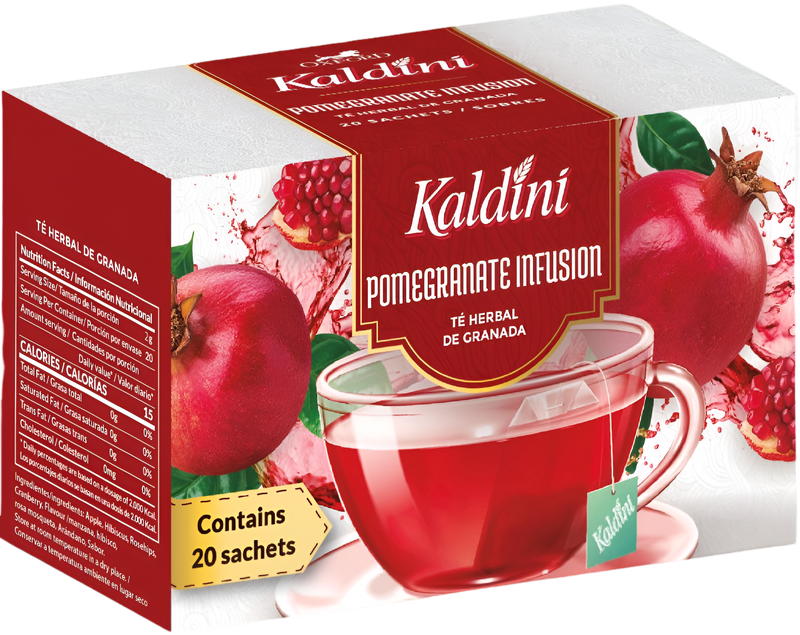 Infusiones Kaldini - Té Herbal de Granada, Negro, Menta, Verde, Frutos del Bosque, Manzanilla y Hierbas Laxantes
